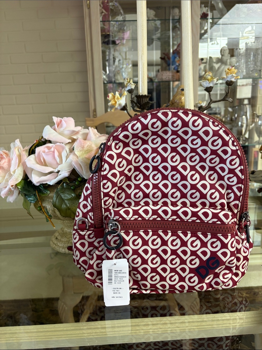 Dolce & Gabbana Burgundy and White Logo Mini Backpack Authentic